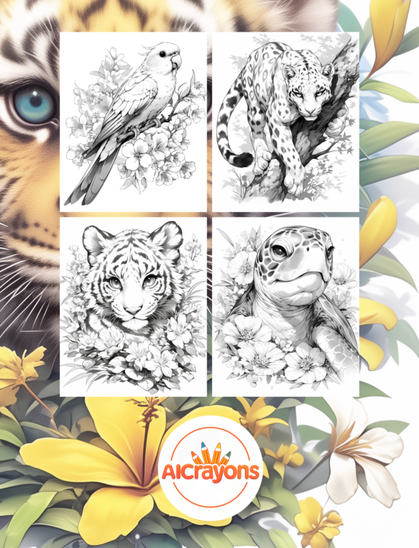 Livre de Coloriage - Animals & Flowers Coloring – Image 2