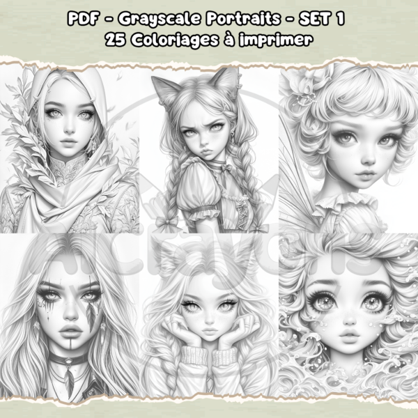 PDF à imprimer - Grayscale Portraits - SET 1 – Image 2