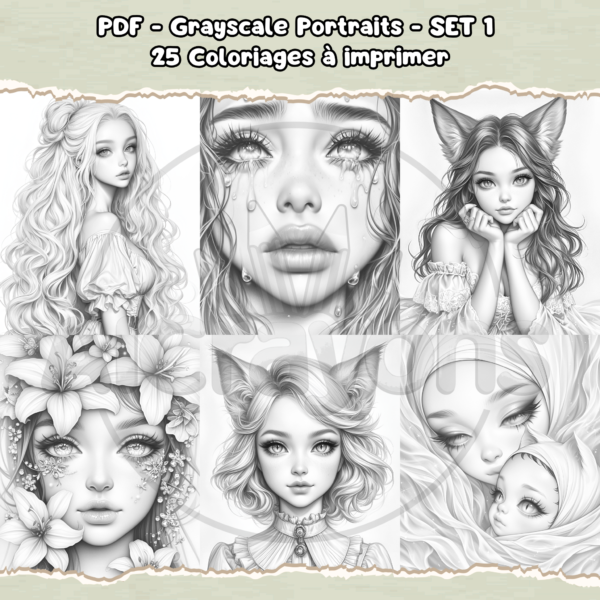 PDF à imprimer - Grayscale Portraits - SET 1 – Image 4