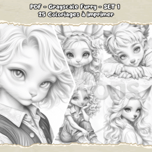 PDF à imprimer – Grayscale Furry – SET 1