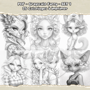 PDF à imprimer – Grayscale Furry – SET 1