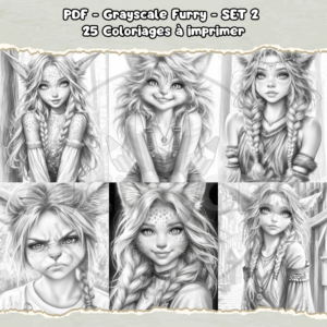 PDF à imprimer – Grayscale Furry – SET 2
