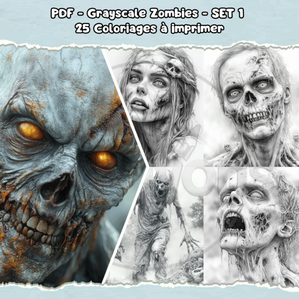PDF à imprimer – Grayscale Zombies – SET 1