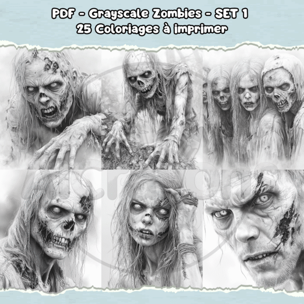 PDF à imprimer – Grayscale Zombies – SET 1 – Image 3