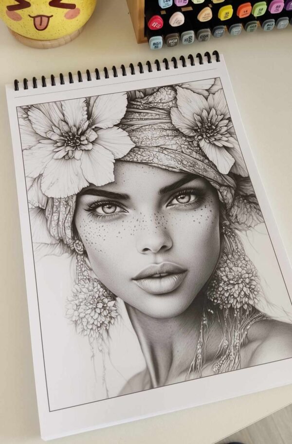 Carnet à Spirale - Grayscale Portraits Coloring – Image 7