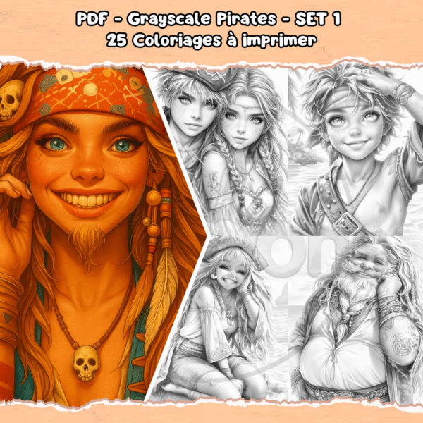 PDF à imprimer – Grayscale Pirates – SET 1