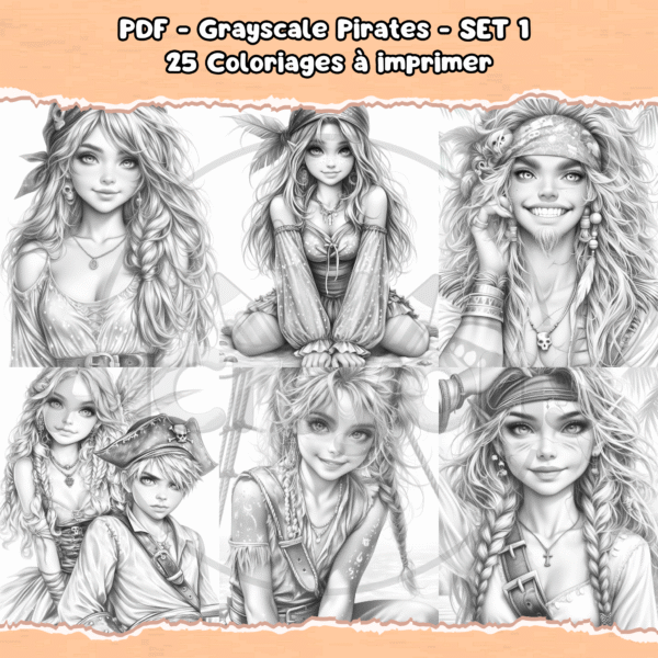 PDF à imprimer – Grayscale Pirates – SET 1 – Image 3