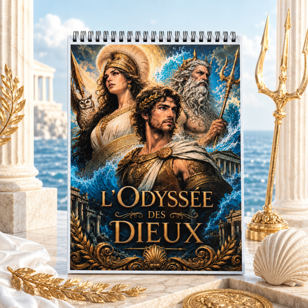 Couverture du carnet de coloriage à spirale L’Odyssée des Dieux - AICrayons